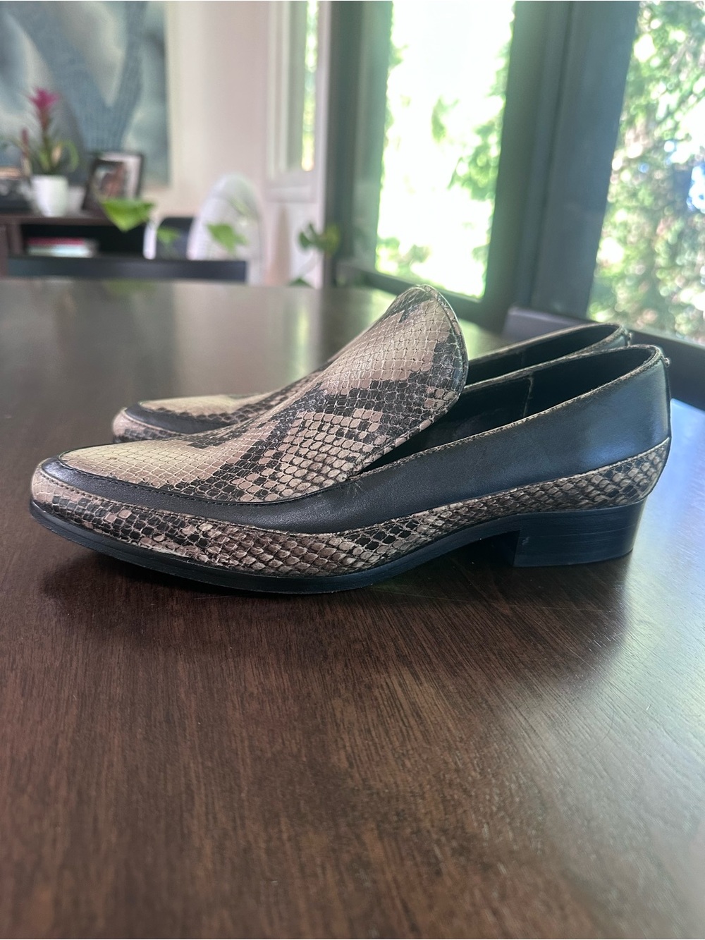 Cartel Women’s Snake Print Leather Loafers Black & Grey 7 New without Tags